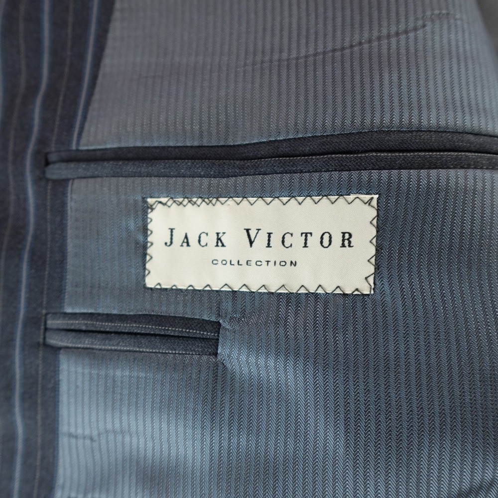 Jack Victor Blazer Mens 44R 100% Wool Blue Vitale CT Pinstripe Three Button Flaw - Picture 6 of 16